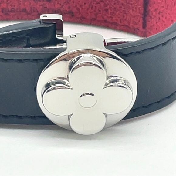 Auth Louis Vuitton Good Luck Bracelet Silver Leather Black and Red - Picture 4 of 7